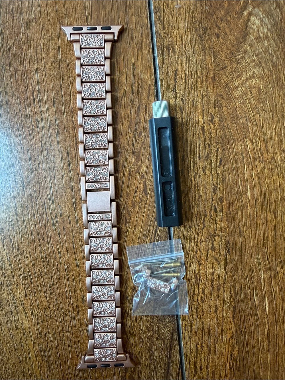Apple Rose Gold Metal Link Watch Band with Tool & Extra Pins